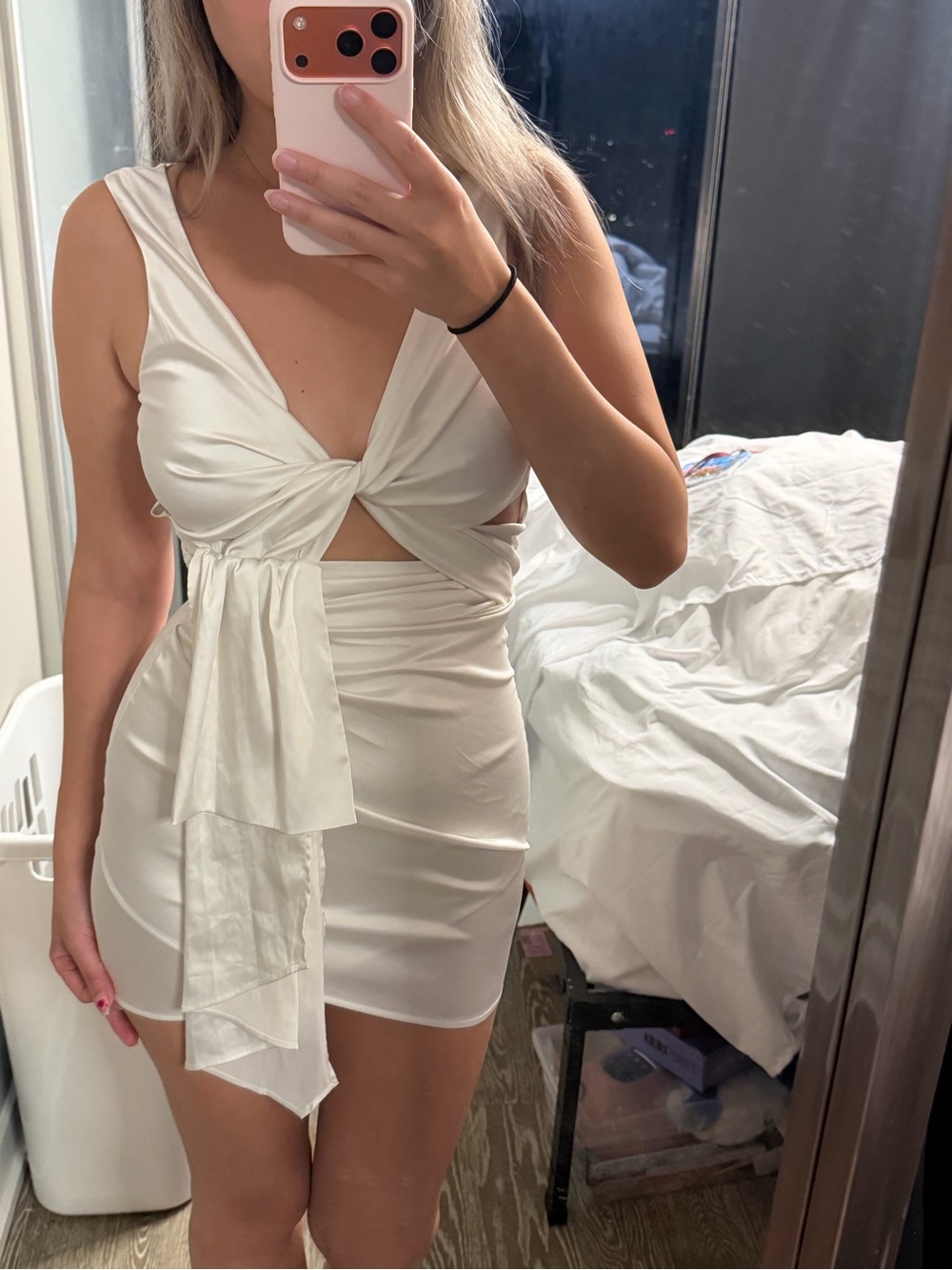 White Cutout Twist-Front Mini Dress Meshki